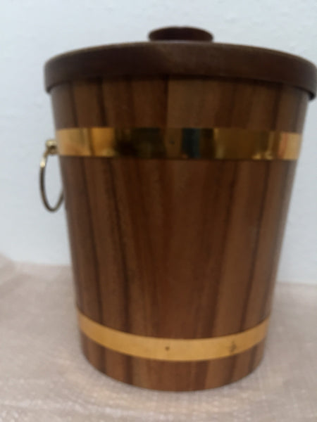 Mid Century Modern 1970's Teak Ice Bucket with brass handle