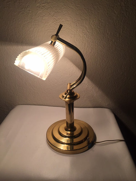 Vintage Brass and Frosted Glass Shade Bankers Lamp Piano Desk Lamp