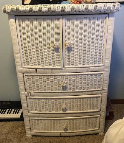 Shabby Chic Vintage White Wicker Wardrobe Dresser