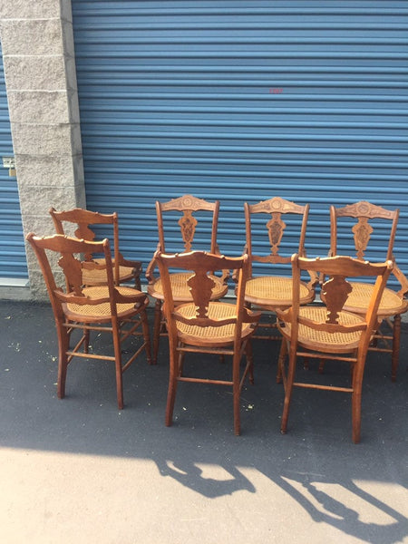 Set of 8 Antique Victorian Hip Rest Cane Seat Maple Chairs