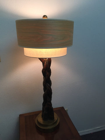 Vintage Braided Wood and Brass Tall Table Lamp