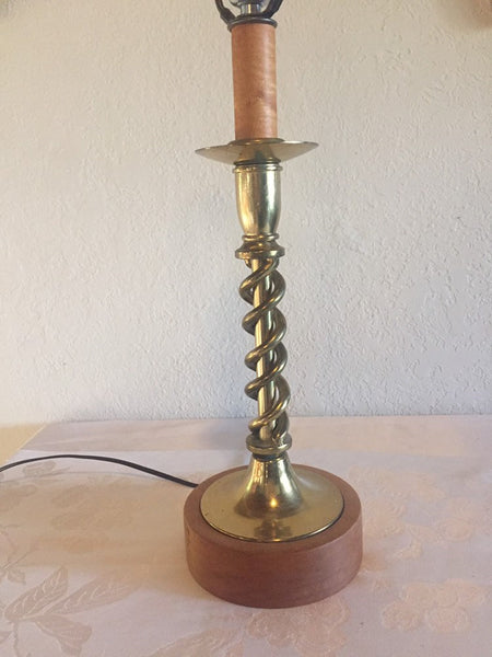 Vintage Brass twisted Candlestick Table lamp with wood base