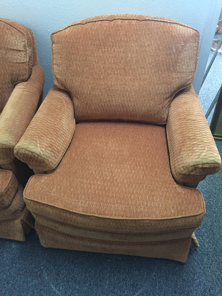 Pair of Upholstered Club Chairs- coral chenille