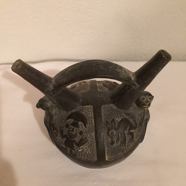 Antique Pre-Columbian Chimu Inca Empire Blackware Pottery Vessel c. 1100 - 1532 A.D. Stirrup Vessel Peru South America