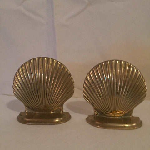 Pair of Vintage Brass Shell Bookends, Scallop Shell Bookends, Solid Brass, Nautical Decor