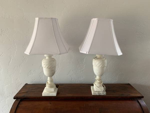 Pair of Vintage Art Deco Alabaster Table lamps- 21" Tall including shades