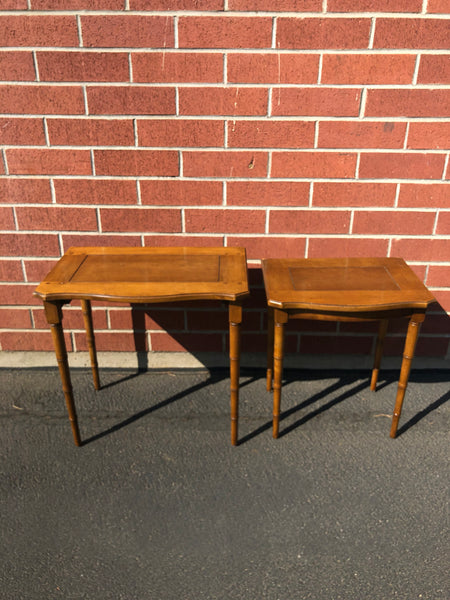 Vintage Drexel Heritage Faux Bamboo Asian Wood Nesting Tables - 2 Pieces