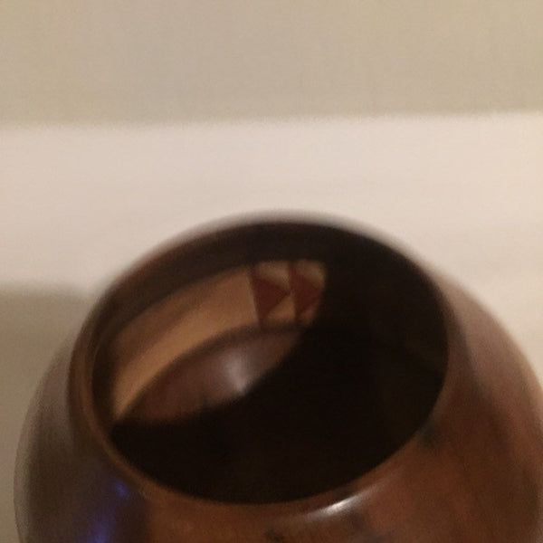 Vintage Hand Turned and Inlaid Wood vase - artist signed #7, Stettler