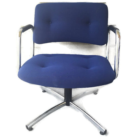 Vintage Steelcase Chrome 4-Star Base Nubby Textured Blue Lounge/Arm Chair  (3 available)