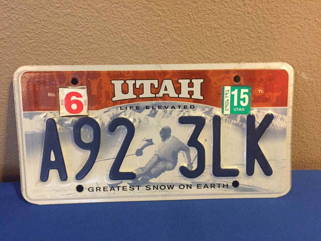 Utah License Plate- skier motif