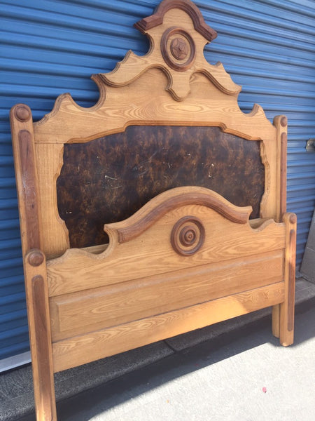 Antique Oak Full Bed with dark burl panel