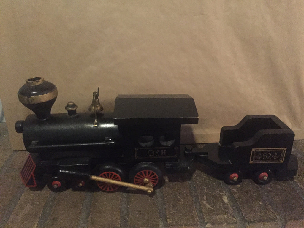 Antique Wood Toy Train Engine and Coal Car
