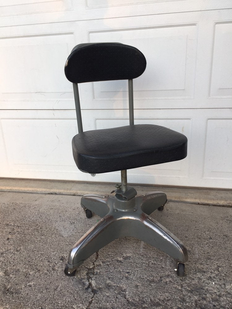 Vintage Mid Century Cosco Black Perforated Leather Industrial Office Chair - tanker chair