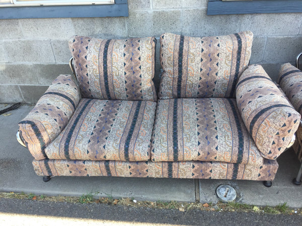 Mid Century Modern Tubular Chrome Sling-Back Loveseat and Chair Set with loose seat and back cushions