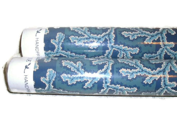 Vintage 1986 Clarence House "Marigot #034; Wallpaper #9390 Handprint Kazumi Blue/White