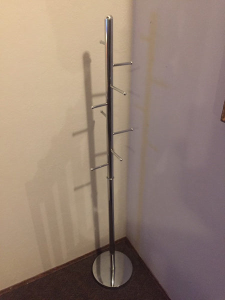 Vintage Modern Chrome Standing Coat Rack, Hall tree with 8 Hangers
