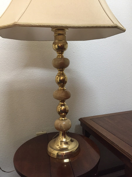 Pair of Vintage Brass and Onyx Marble Candlestick Table lamps