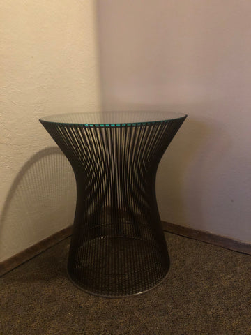 Original Warren Platner Hollywood Regency Bronzed Metal Wire Side Table with beveled glass top