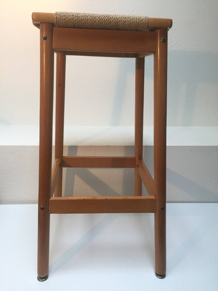 Vintage Danish Modern Maple bar stool with woven rope seat Mid Century Wegner Eames