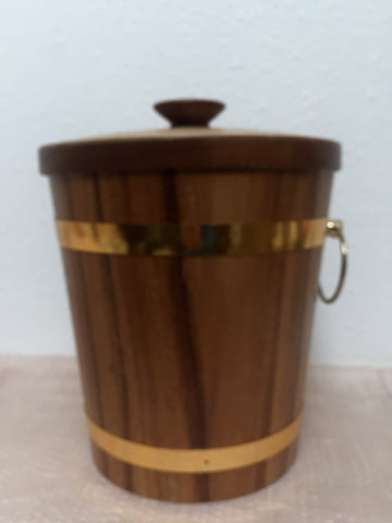 Mid Century Modern 1970's Teak Ice Bucket with brass handle