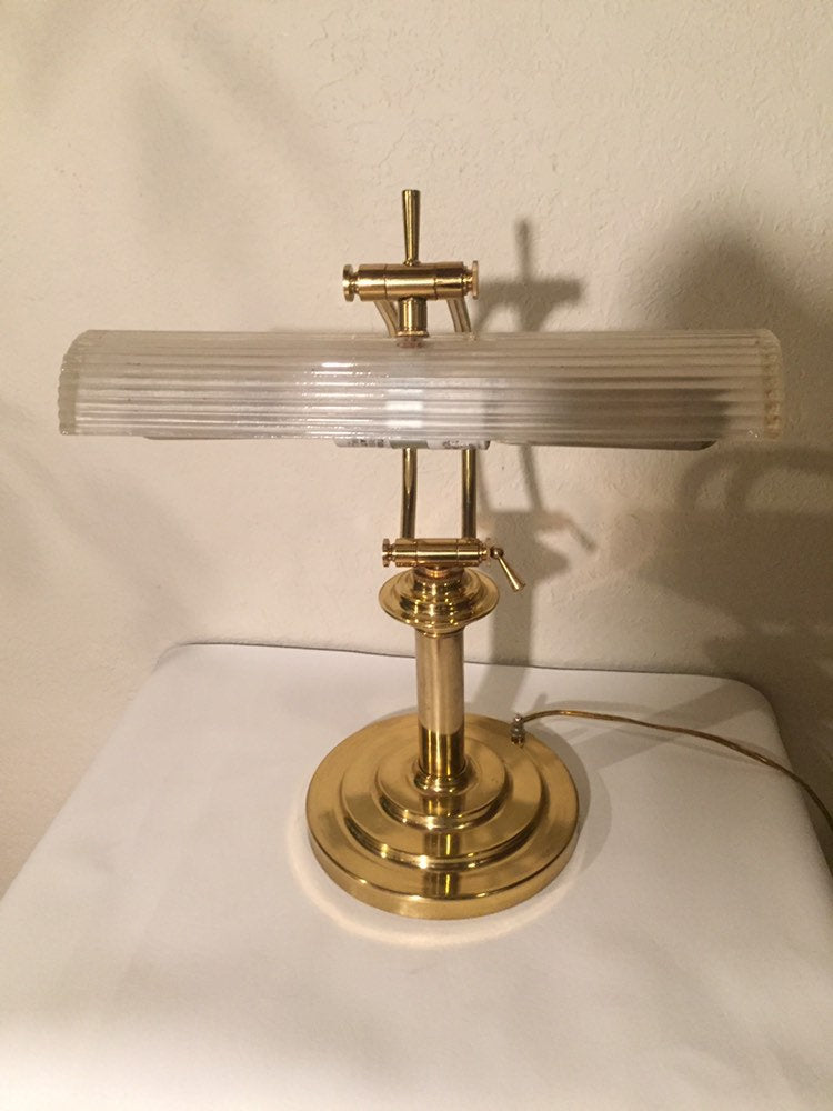 Vintage Antique Bankers Lamp Desk Table Light For Library Piano Lamp Glass  Shade 