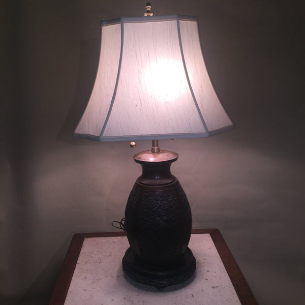 Vintage Marbro Bronze Asian Style Table Lamp adorned with a peacock and floral motif