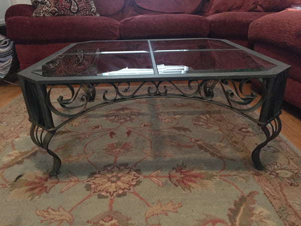 Vintage Bronzed Wrought Iron and Smoked Glass Ornate Cocktail Table
