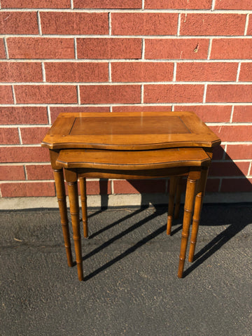 Vintage Drexel Heritage Faux Bamboo Asian Wood Nesting Tables - 2 Pieces