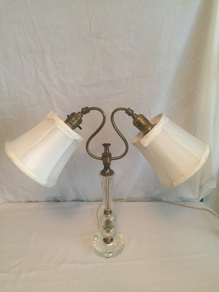 Vintage Brass and Crystal Piano lamp accent lamp desk Lamp with 2 lamp shades- adjustable