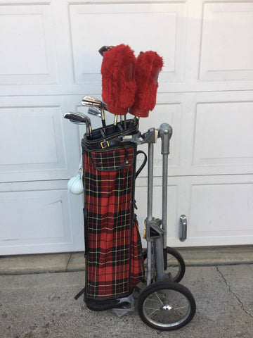 Vintage Red Tartan Scotish Plaid Golf Bag with Set of Ladies Wilson "Crest" Clubs and accessories