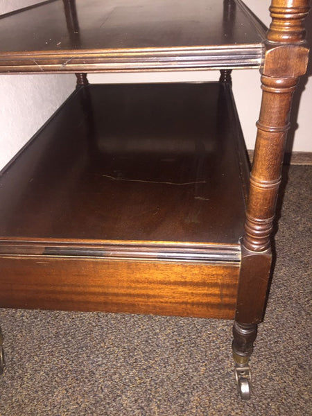 Early 20th Century Antique English Mahogany Two Tier Tea / Dessert Trolley, Bar Cart, Rolling Serving Table