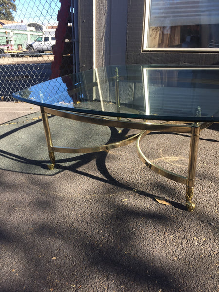 Hollywood Regency Brass and Glass Modern Minimalist Side Table