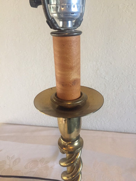 Vintage Brass twisted Candlestick Table lamp with wood base
