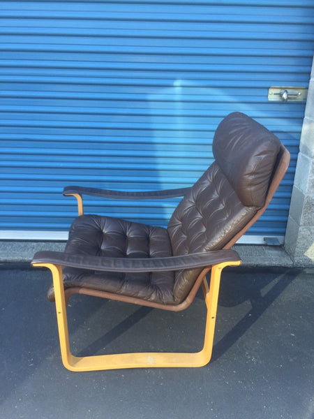 Vintage Danish Modern Leather Safari Highback Dahlqvist Finland Leather Lounge Chair