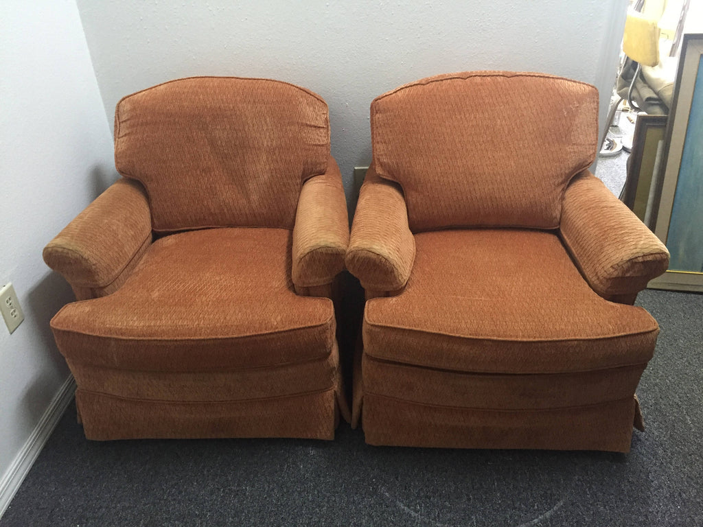 Pair of Upholstered Club Chairs- coral chenille