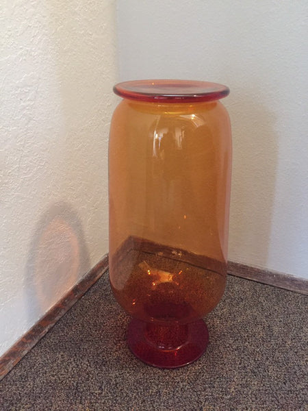 Very large Tangerine Blenko Glass Vase/ Floor vase - 20” tall x 9” dia