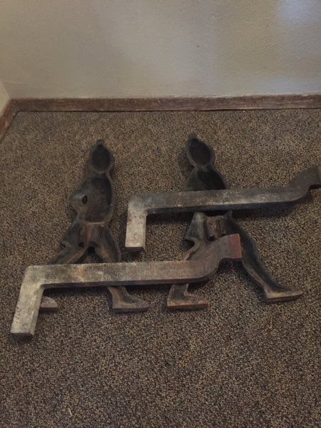 Antique Solid Cast Iron 1940s Hessian soldiers andirons - Virginia Metal Crafters