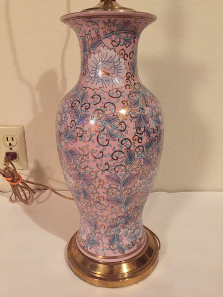 Vintage Hand Painted Asian Enameled Ginger Jar Ceramic Lamp