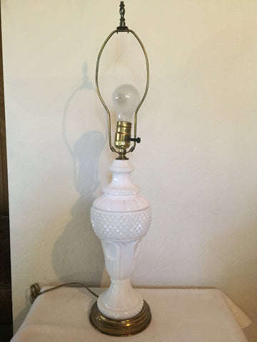 Vintage Art Deco Milk Glass Table lamp Vintage Diamond Cut Milk Glass Table Lamp