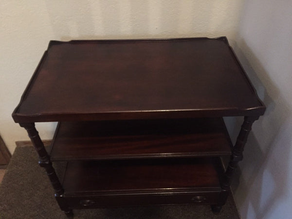 Early 20th Century Antique English Mahogany Two Tier Tea / Dessert Trolley, Bar Cart, Rolling Serving Table