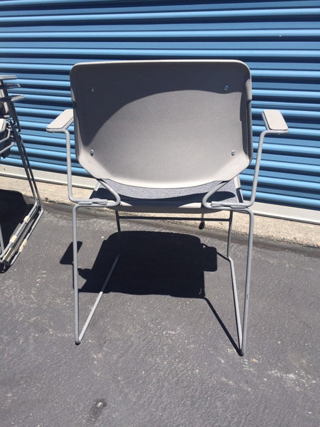 Vintage Stacking Arm Chairs , metal with upholstered seats and backs ( 13 available)