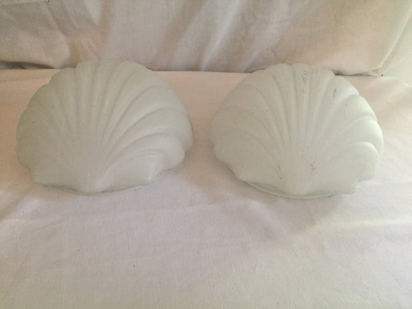 Pair of Frosted Glass Shell Ceiling Fixture Glass Shade 5-3/4" Fitter - Retro Art Deco - Replacement Milk Glass shade