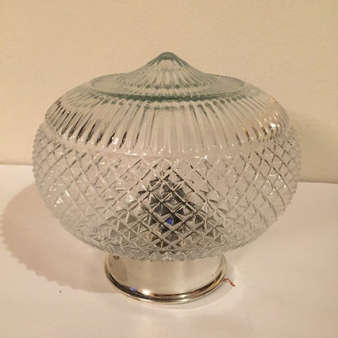 Vintage 9" Diameter Starburst Cut Diamond Glass Globe Orb Glass Lamp Ceiling Light Fixture