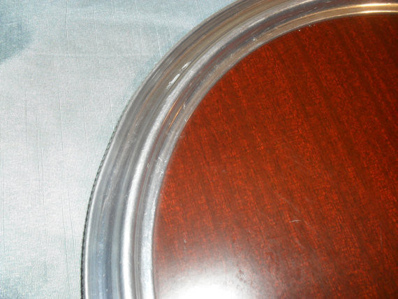 Vintage Mid Century Silverplate & Formica Round Serving Bar Tray
