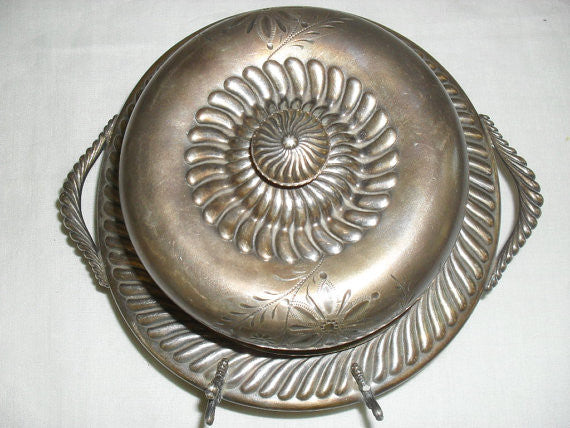Antique Vintage Victorian Round Silver Plate Butter Dish