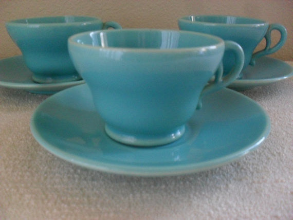 Vintage Franciscan Ware set tea cup saucer aqua mid century vintage