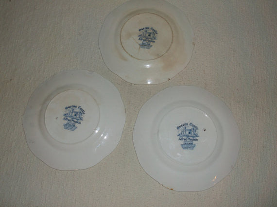 Set of 3 Vintage Alfred Meakin Queen's Castle Engraved Plates