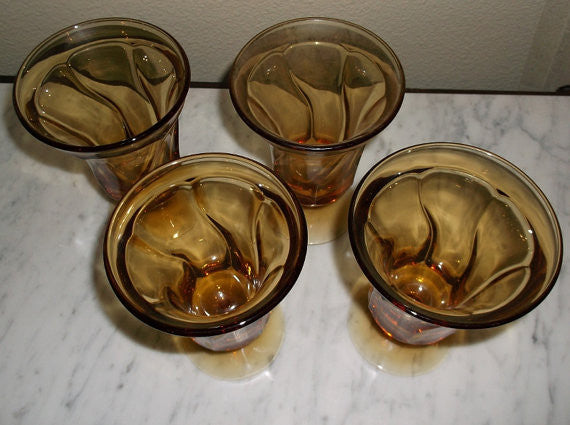Vintage Hand Blown Amber Glass drinking glasses/ barware- set of 4