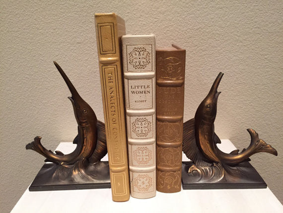 Vintage Swordfish/ Marlin Bookends Heavy Brass or Bronze Art Deco Period bookends/statues