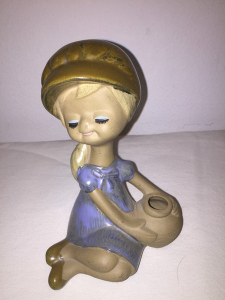 Vintage stoneware Lisa Larson style figural girl with hat and water jug